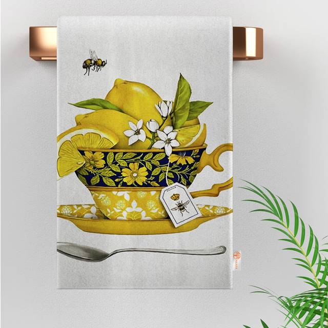 Lemon Tea Dish Kitchen Towel - Yellow (60cm L X 40cm W)
