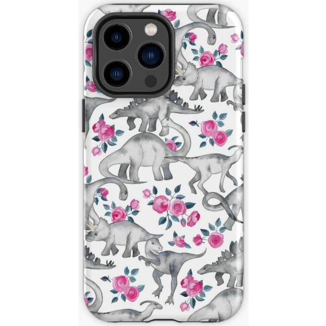 Phone Case Dinosaurs and Roses  white for iPhone Samsung 14 13 12 11 Plus Pro Max Galaxy S23 S22 Ultra Note 20 10