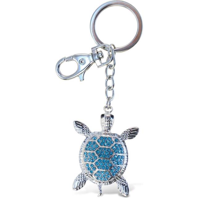 Aqua79 Blue Sea Turtle Keychain - Silver 3D Sparkling Charm Rhinestones Fashionable Stylish Metal Alloy Durable Key Ring Bling Crystal Jewelry Accesso
