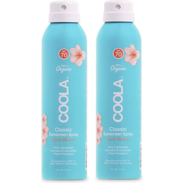 COOLA Organic Sunscreen SPF 70 Sunblock Spray  Dermatologist Tested Skin Care for Daily Protection  Vegan and Gluten Free  Peach Blossom  6 Fl Oz  2 P