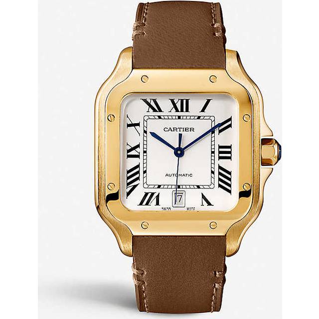 Cartier Mens Yellow Gold Crwgsa0042 Santos Large Model 18ct Yellow-gold and Leather Watch - YELLOW GOLD