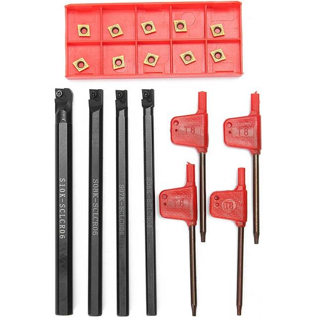 4pcs 6/7/8/10mm Turning Tool Holder Lathe Boring Bar With 10pcs CCMT060204 Inserts