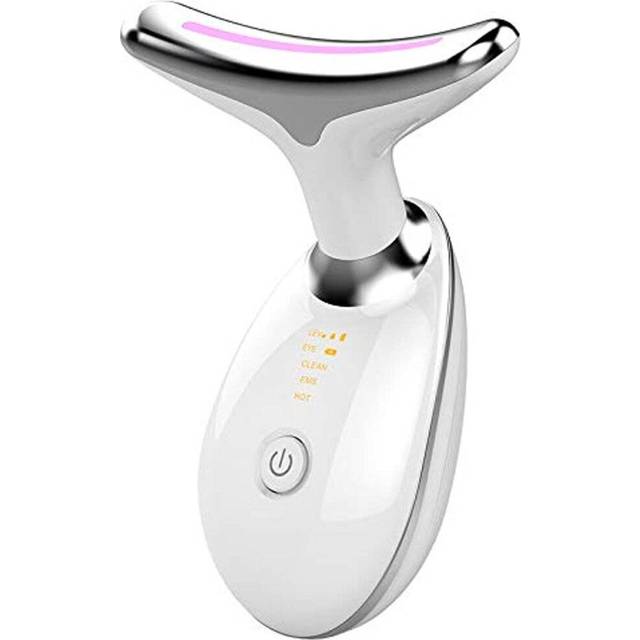 (a-White with box) Neck Face EMS Thermal Neck Lifting and Tighten Massager Electric Microcurrent Wrinkle Remover LED Photon Face Beauty Device