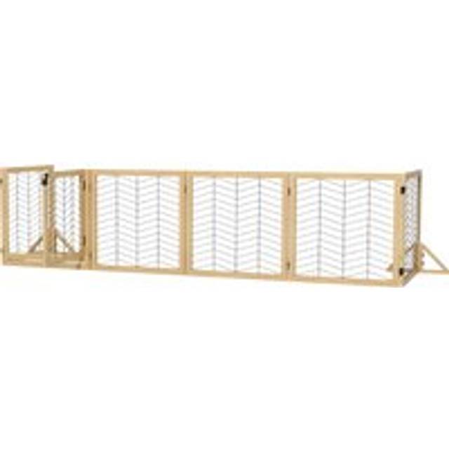 Pawhut 8 Panels Foldable Pet Playpen With Support Feet, For House, Doorway, Stairs, Small And Medium Dogs - Natural Wood Finish