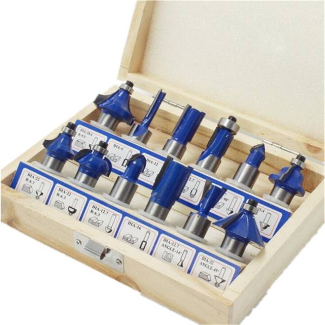 Woodworking Milling Cutter Set Trimming Machine Head Electric Wood Milling Engraving Machine Cutter, Style:Blue 1/2 Handle 12PCS