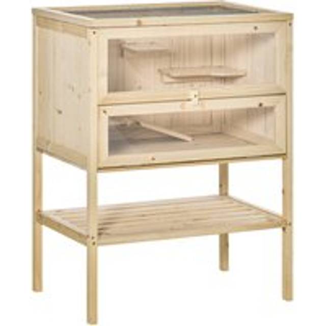 Pawhut 3 Tiers Wooden Hamster Cage Fir Wood Mouse Guinea Rodent Mice House Pet Play Small Animals 60l×40w×80h Cm