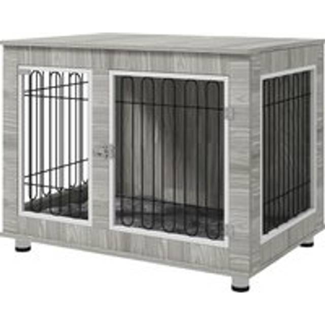 Dog crate furniture, dog crate end table w/ soft cushion, double door