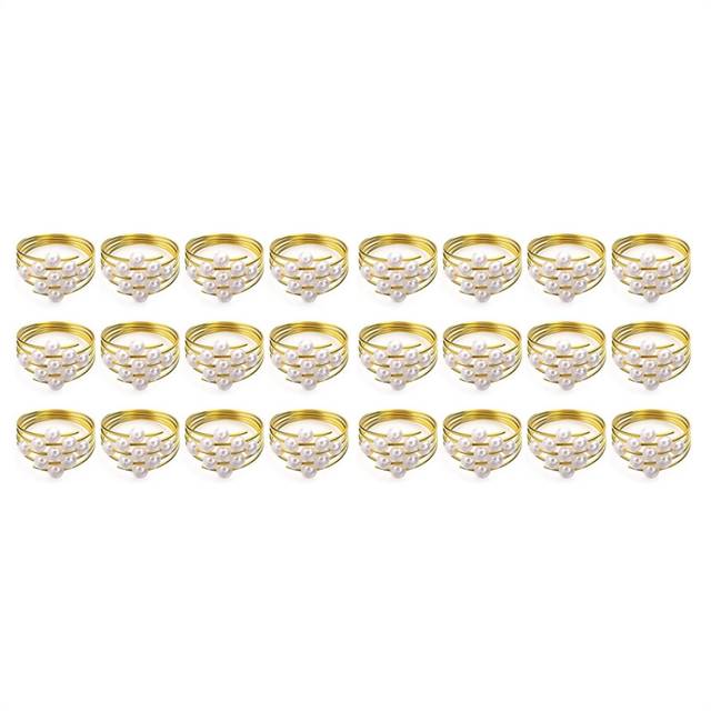 Set of 24 Gold Napkin Rings Weddings Favors Serviette Napkin Rings for Dinner Table Pearl Napkin Buckles Rings