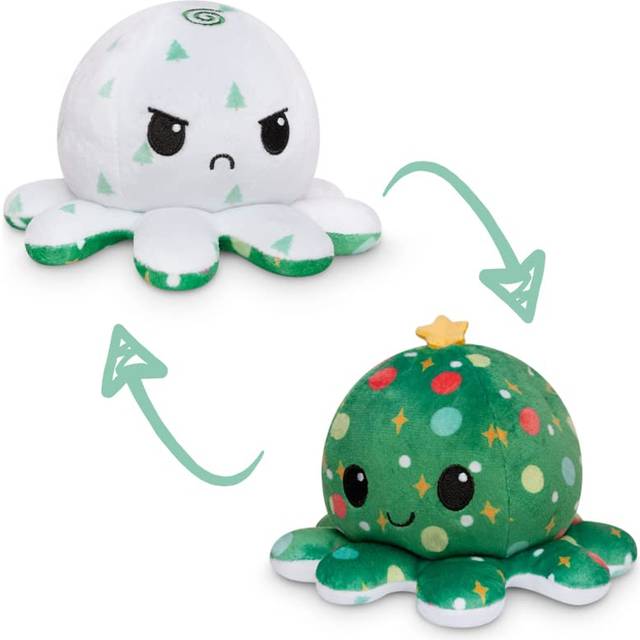 TeeTurtle - The Original Reversible Octopus Plushie - Christmas Trees + Ornaments - Cute Sensory Fidget Stuffed Animals That Show Your Mood