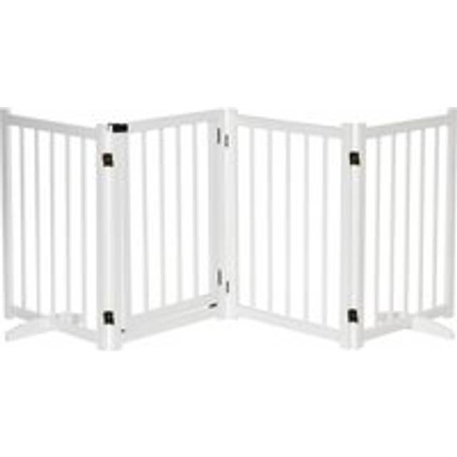 PawHut Freestanding Pet Gate: Wooden Foldable Barrier for Small to Medium Dogs, 4 Panel Design, White Aosom UK
