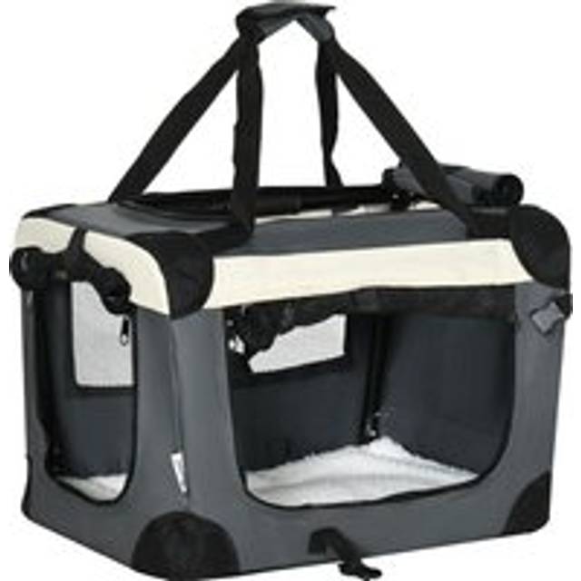 Pawhut 51cm Foldable Pet Carrier, Dog Cage, Portable Cat Carrier, Cat Bag, Pet Travel Bag With Cushion For Miniature Dogs, Grey