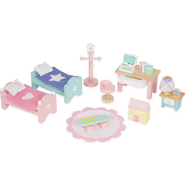 Le Toy Van - SugarPlum Wooden Bedroom Set | Dolls House Accessories Play Set For Dolls Houses | Girls and Boys Doll House Furniture Sets - Suitable Fo