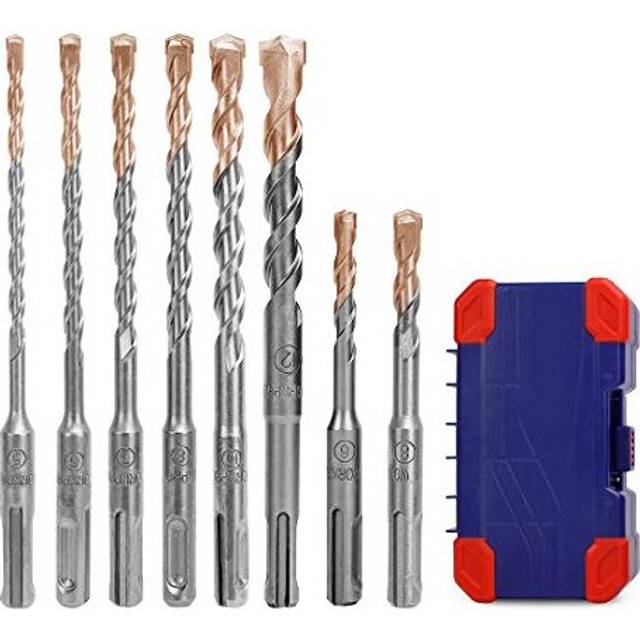 8-Piece SDS Plus Rotary Hammer Drill Bit Set, Metric Drill Bit, Carbide Tip, for Brick, Concrete, Stone and Cement (Without Nails) - Storage Case
