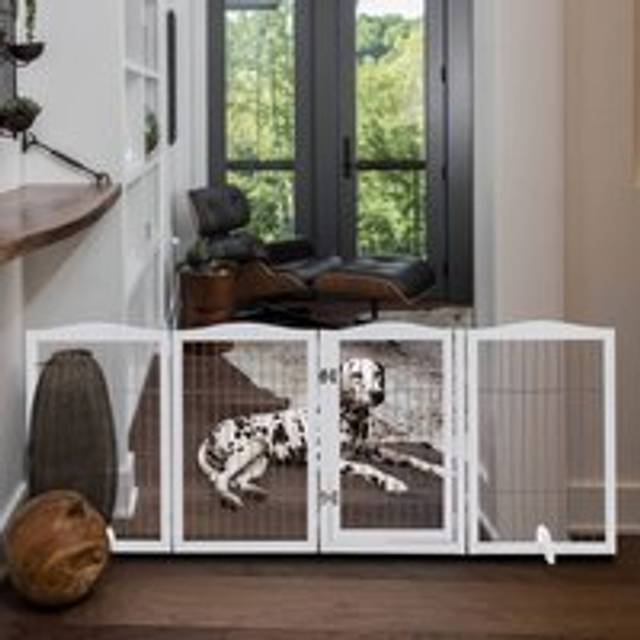Wooden Folding Pet Playpen Safety Gate - White / 224cm