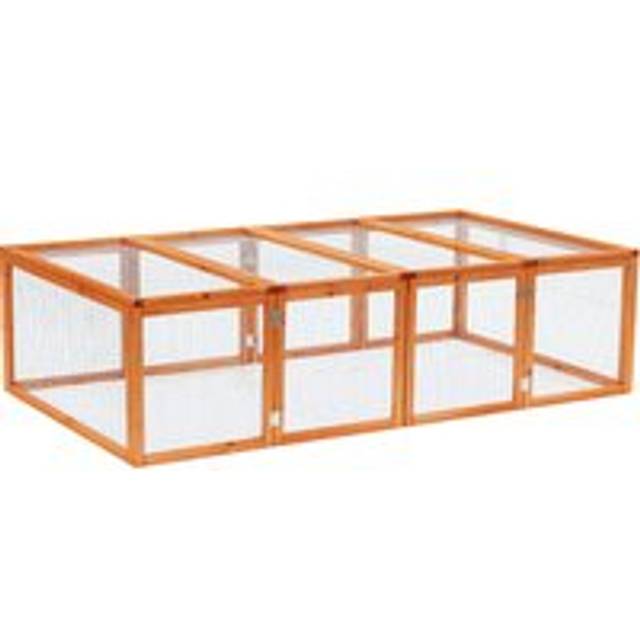 Pawhut Wooden Rabbit Hutch Outdoor, Guinea Pig Hutch, Bunny Cage With Wire Mesh Safety Rabbit Run And Play Space 181 X 100 X 48 Cm