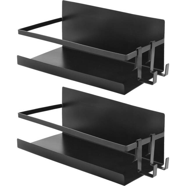 Joejis Set of 2 Magnetic Spice Racks - Storage Organiser with 4 Hanging Hooks - Strong Drill Free Herb Jar Holder for Fridge - Ideal Pantry Kitchen