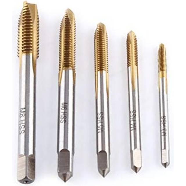 Tap and Die Set, 5 Pcs HSS Metric Thread Taps, High Speed Steel Titanium Plated HSS Screw for M3 M4 M5 M6 M8 Screw Threads