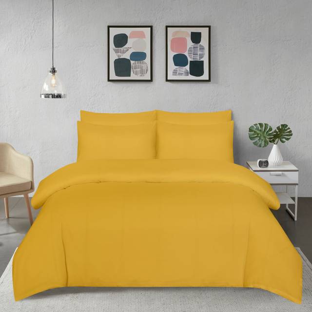 My Home Store Fridi Microfiber Reversible Duvet Cover Set Easy Care Non Iron Bedding Sets - Ochre (Double Duvet Cover + 2 Standard Pillowcases)