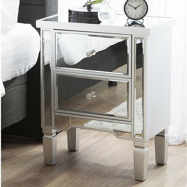Juniper 2 Drawer Bedside Table - Silver (63cm H X 49cm W X 32cm D)