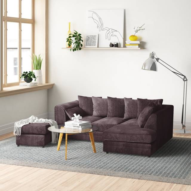 Moana 3 - Piece Upholstered Corner Sofa Chaise with Ottoman - Chocolate