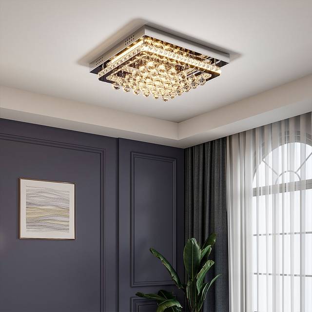 Marmie 1-Light 40cm Dimmable Crystal LED Flush Mount Light with Remote - Clear (12cm H X 40cm W X 40cm D)
