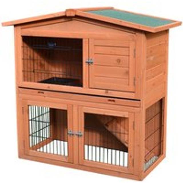 Pawhut 2 Tier Rabbit Hutch Guinea Pig Hutch Ferret Cage With Ramp Slide Out Tray For 100.5 X 55 X 101 Cm