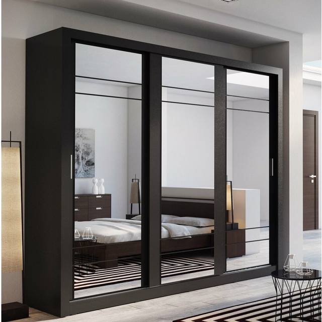 Creekbluff 3 Door Sliding Wardrobe - Black Matte (215cm H X 250cm W X 60cm D)