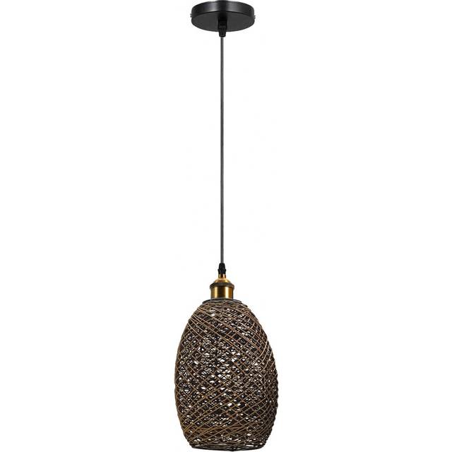 Natural Rattan Style Ceiling Pendant Light Shade E27 Base Handmade Chandeliers Hanging Lights - Black;Brown (127cm H X 10.5cm W X 10.5cm D)