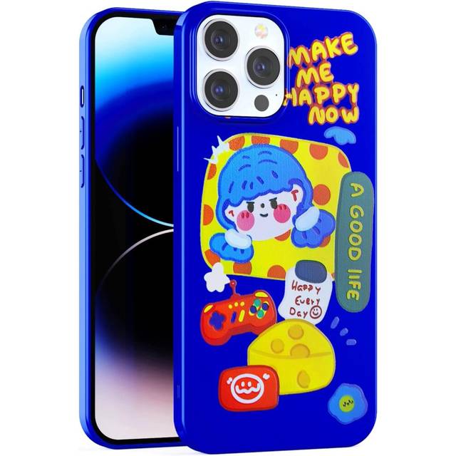 iPhone 13 Pro Max Women's Case, Cute and Funny Personalised Cartoon Graffiti Design,   Soft TPU Jelly Texture Protective Phone Case - Blue Girl