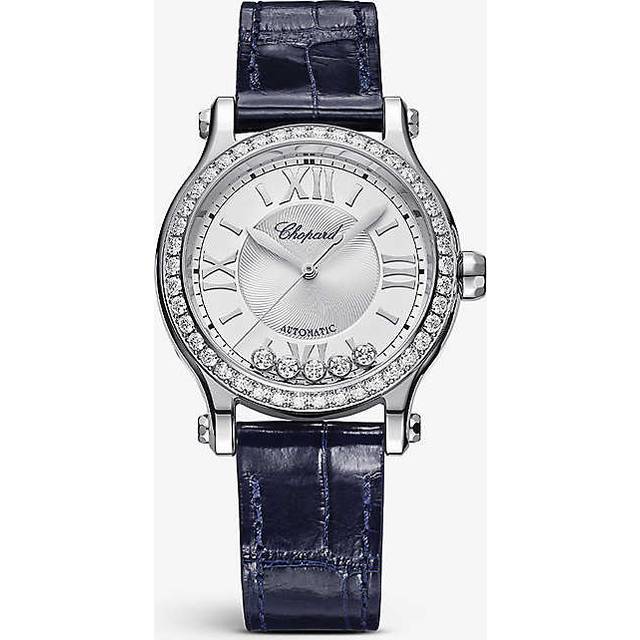 Chopard Womens Stainless Steel 278608-3003 Happy Sport Alligator-embossed Leather, Stainless-steel and 1.49ct Diamond Self-winding Mechanical Watch 33mm - stainless steel