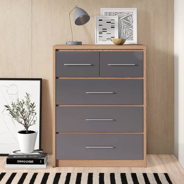 Louisa 5 Drawer Narrow Chest - Grey (110.5cm H X 85cm W X 39.5cm D)