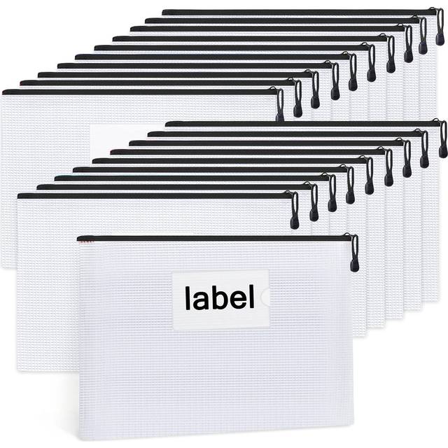 Sooez 20 Pack Mesh Zipper Pouch Document Bag with Label Pocket  Plasti