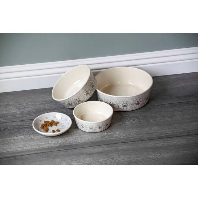 Margie Paw Print Small Pet Bowl - White (Medium (4.7cm))