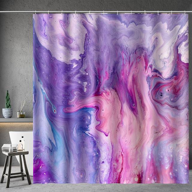 Aimego Purple Shower Curtain Pink and Purple Tie Dye Marble Shower Curtains Set with 12 Hooks for Bathroom Decor Accessories Bat