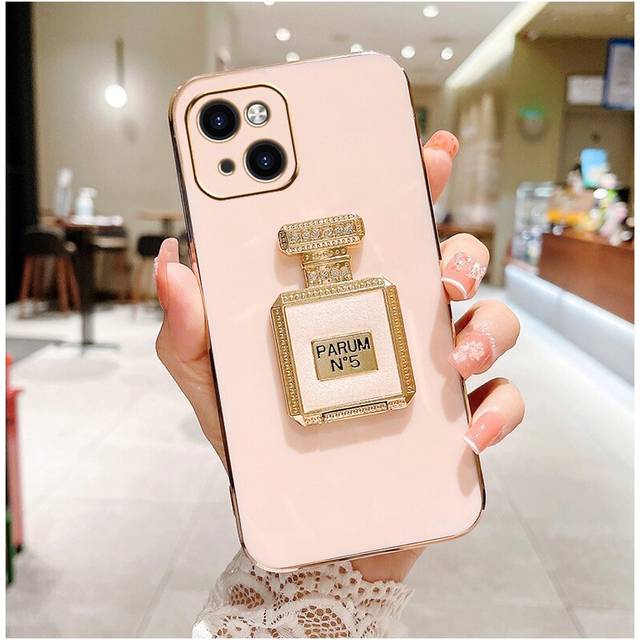 iPhone 14 Pro Max Case with Metal Perfume Bottle Mirror Stand, Cute Women Girly Heart Cases,Elegant Luxury Phone Cover
