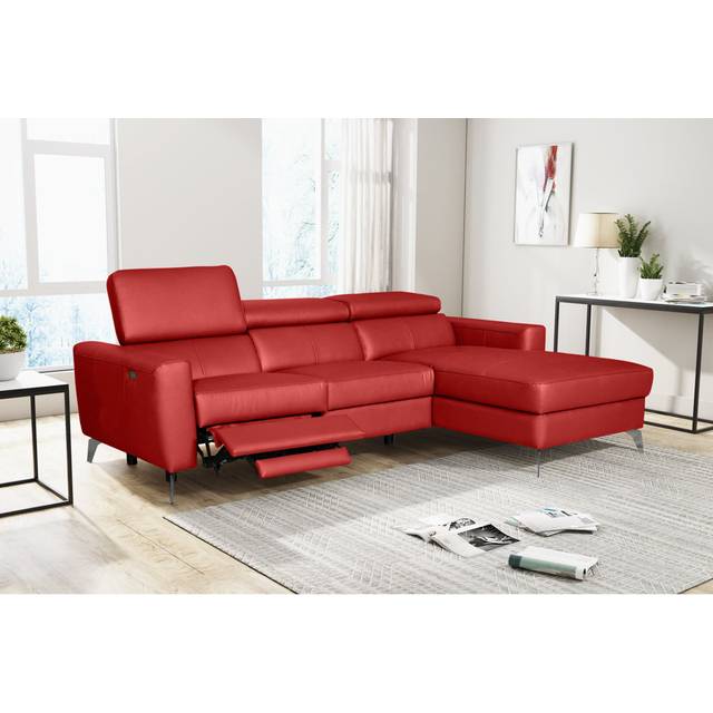 Amorian Leather Reclining Corner Sofa - Red (97cm H X 235cm W X 179cm D)