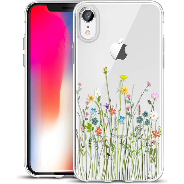 Unov Case Compatible with iPhone XR Case Clear with Design Slim Protective Soft TPU Bumper Embossed Pattern 6.1 Inch (Flower Bouquet)