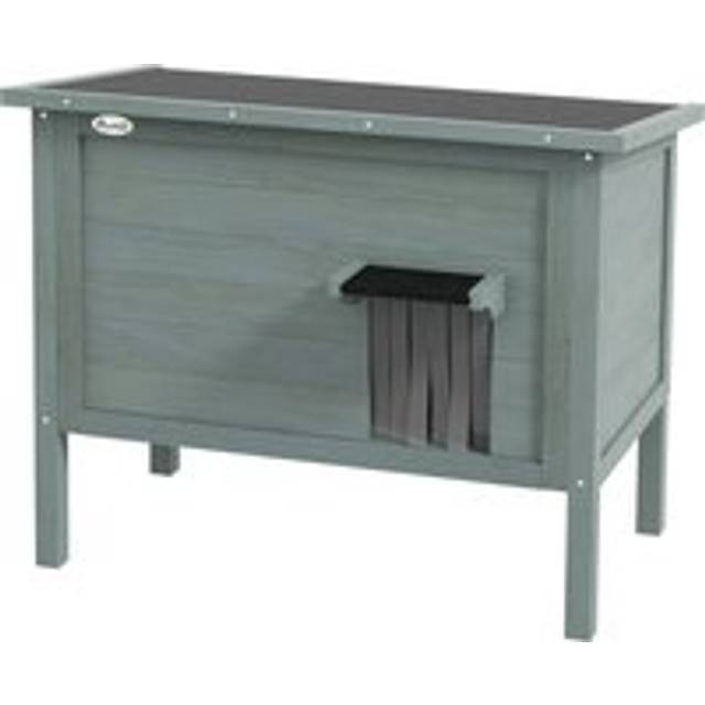 Pawhut Outdoor Cat House Wooden Insulated With Removable Floor, Waterproof Openable Roof - Charcoal Grey