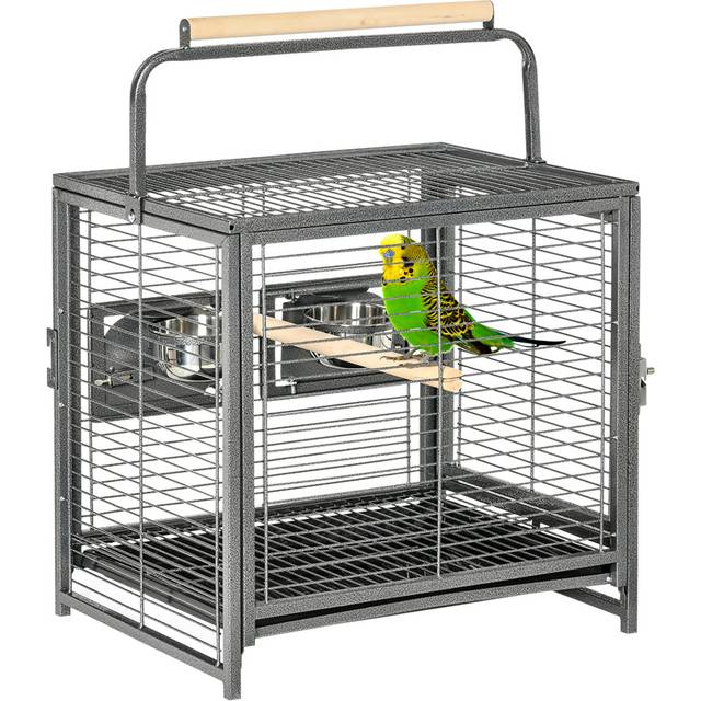 PawHut Black Bird Cage with Wooden Handle - 48 x 38 x 65cm