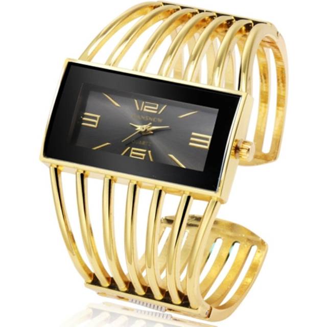 Wat2008 Alloy Bracelet Watch Rectangular Dial Quartz Watch For Women(Gold+Black)