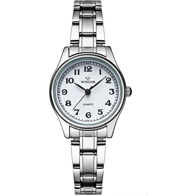 Women fashion Quartz Casual Ladies Wrist Watch arabic numerals Small Bracelet Watches Stainless Steel - Silver