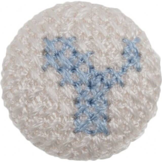Cross Stitch Alphabet Buttons Light Blue on Ivory Letter Y