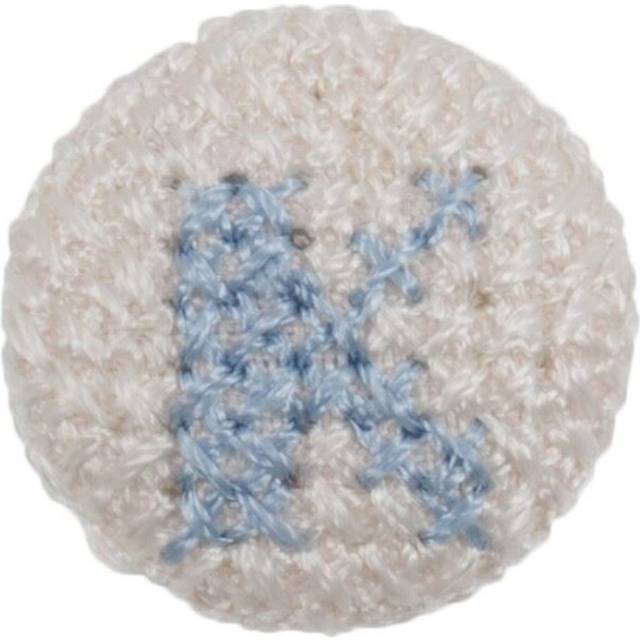 Cross Stitch Alphabet Buttons Light Blue on Ivory Letter K