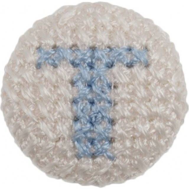 Cross Stitch Alphabet Buttons Light Blue on Ivory Letter T