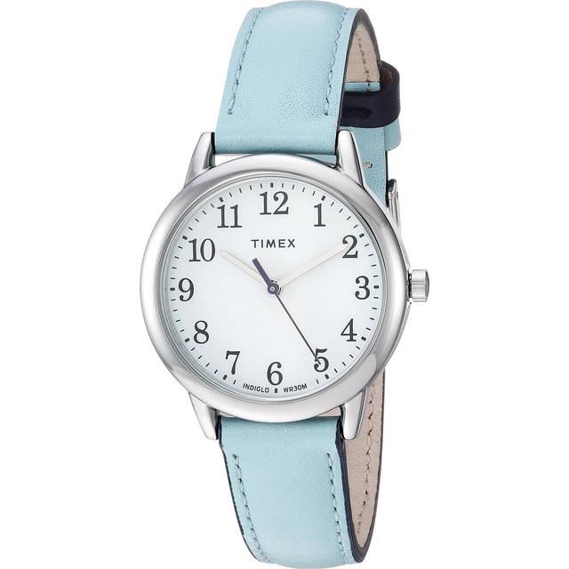 Timex Women's Easy Reader 30mm Watch - Silver-Tone Case White Dial with Light Blue Leather Strap