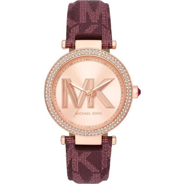 Michael Kors Parker MK Logo Bordeaux Strap Watch MK2974 - Rose Gold