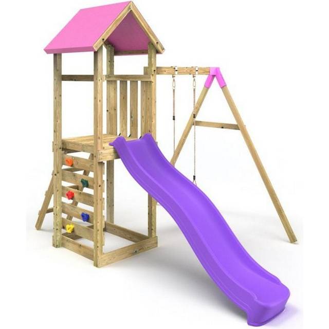 (Rushmore Pink) Rebo Adventure Wooden Climbing Frame, Swing Set and Slide
