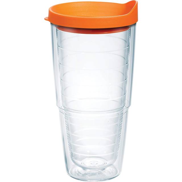 Tervis Clear & Colorful Lidded Made in USA Double Walled Insulated Tumbler Travel Cup Keeps Drinks Cold & Hot  24oz  Orange Lid