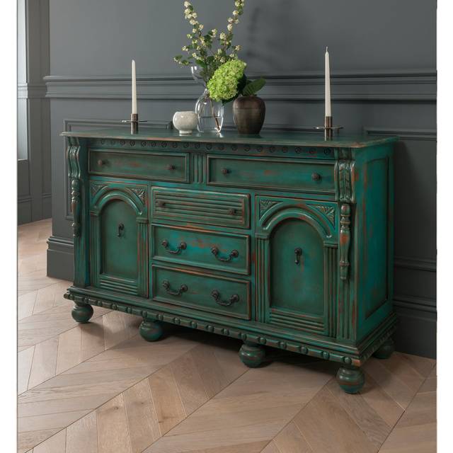 Green Antique French Style Sideboard (84cm H X 135cm W X 45cm D)