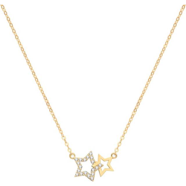9ct Yellow Gold Double Star Necklet NK1601